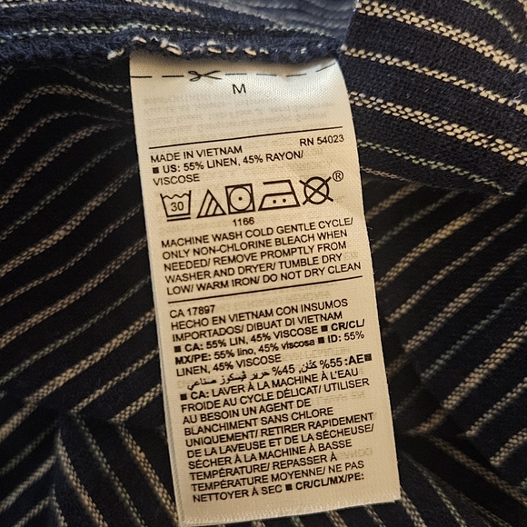Old Navy Linen Blend Dress Womens Medium Blue White Nautical Stripe Patch Pocket - Picture 8 of 10